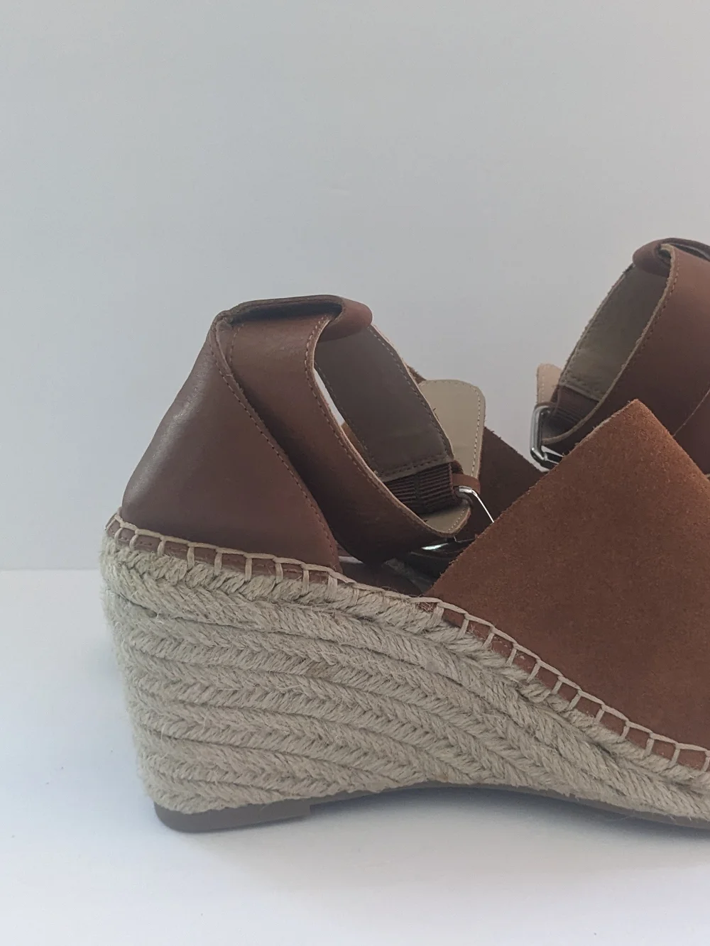 GAP Suede Cognac Espadrille Wedge Sandals with Ankle Buckle 7